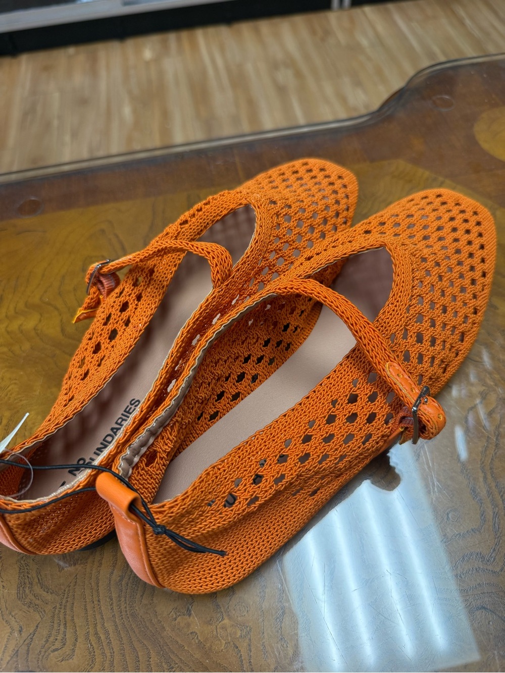 No Boundaries Orange Knit Mary Jane Flats with Strap - Picture 3 of 3